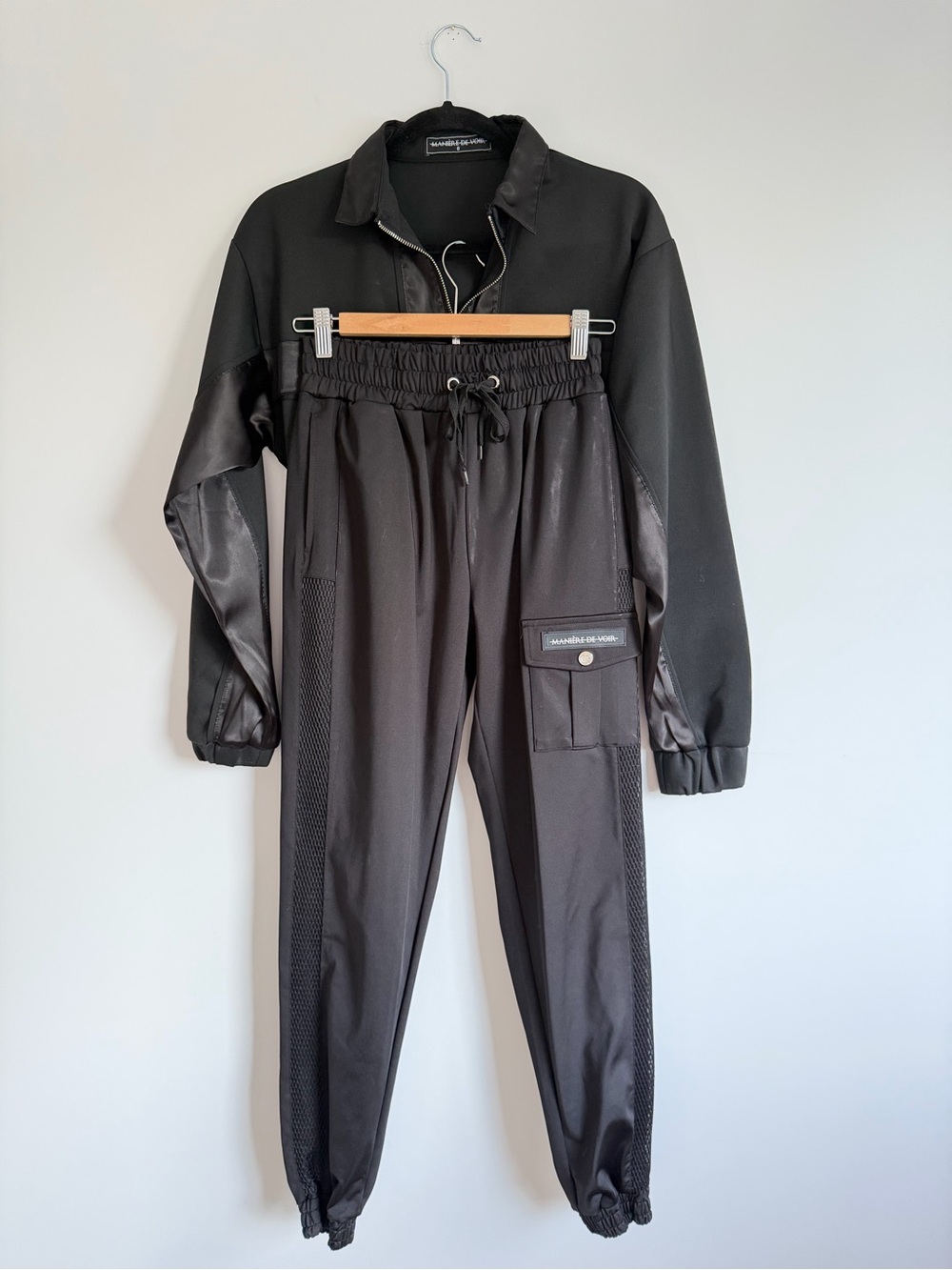 Manière de Voir Black Top and matching Cargo Track Pants Set - 2-piece